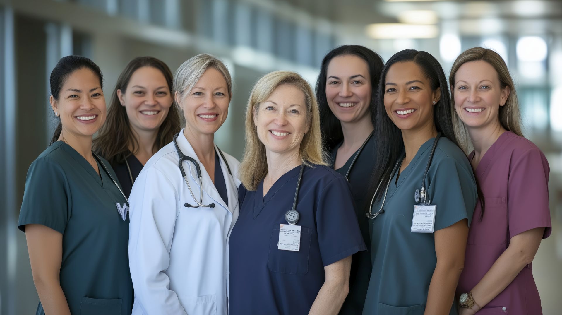 Pflegefachkräfte im Team in Frankfurter Klinikflur