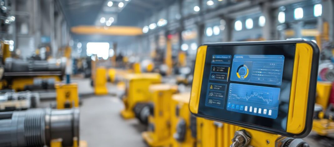 Digitales Wartungspanel in einer modernen Industrieanlage mit Anzeige fuer Predictive Maintenance Anwendungen