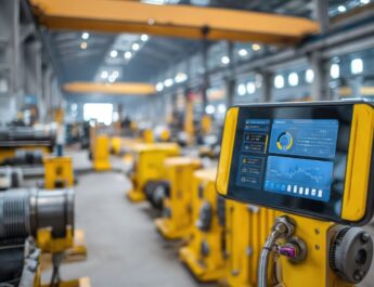 Digitales Wartungspanel in einer modernen Industrieanlage mit Anzeige fuer Predictive Maintenance Anwendungen
