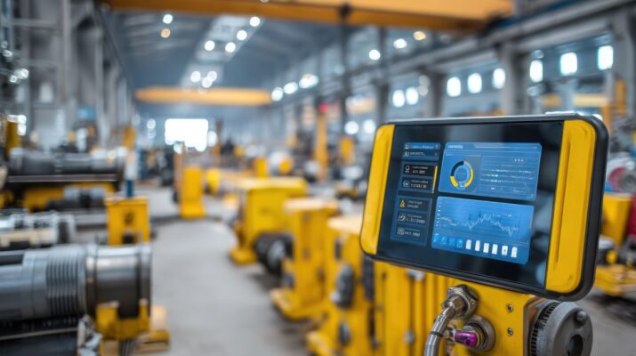 Digitales Wartungspanel in einer modernen Industrieanlage mit Anzeige fuer Predictive Maintenance Anwendungen