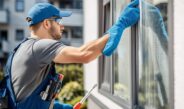 Fensterputzer bei der Arbeit im Freien | Gebäudereinigung Bielefeld