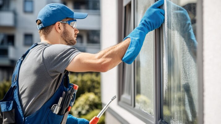 Fensterputzer bei der Arbeit im Freien | Gebäudereinigung Bielefeld