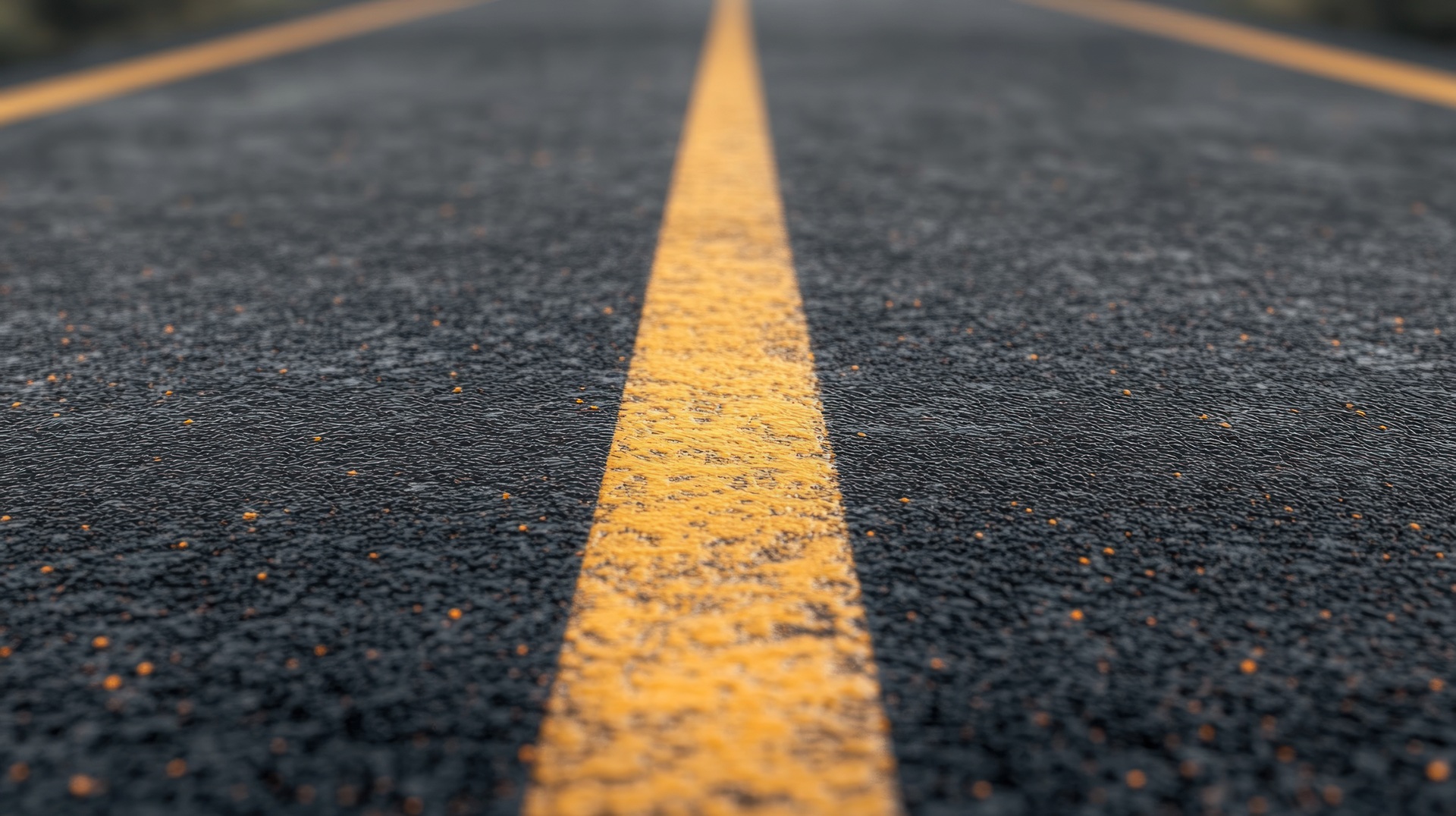 Gelbe Linie auf frischem Asphalt | Straßenmarkierung