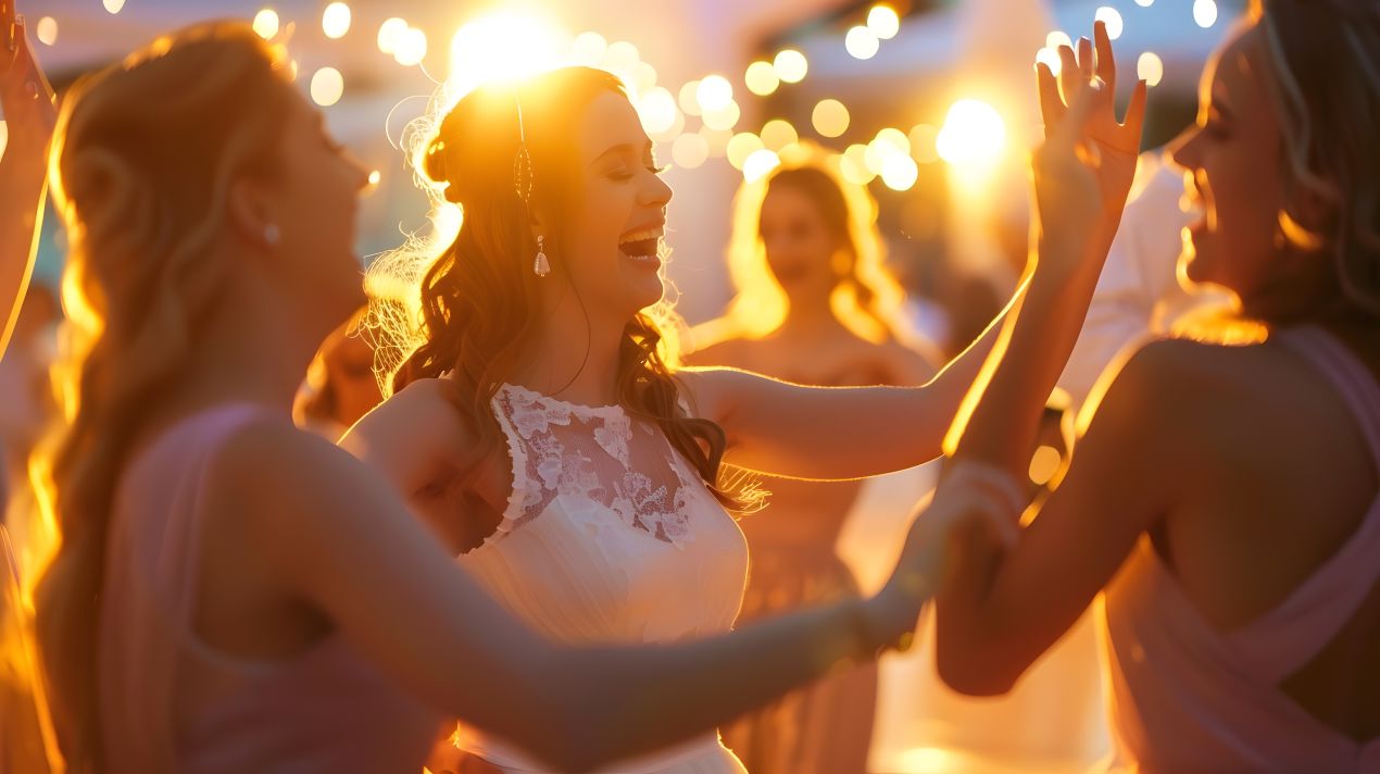 braut tanzt mit gaesten bei sonnenuntergang dank hochzeits dj berlin