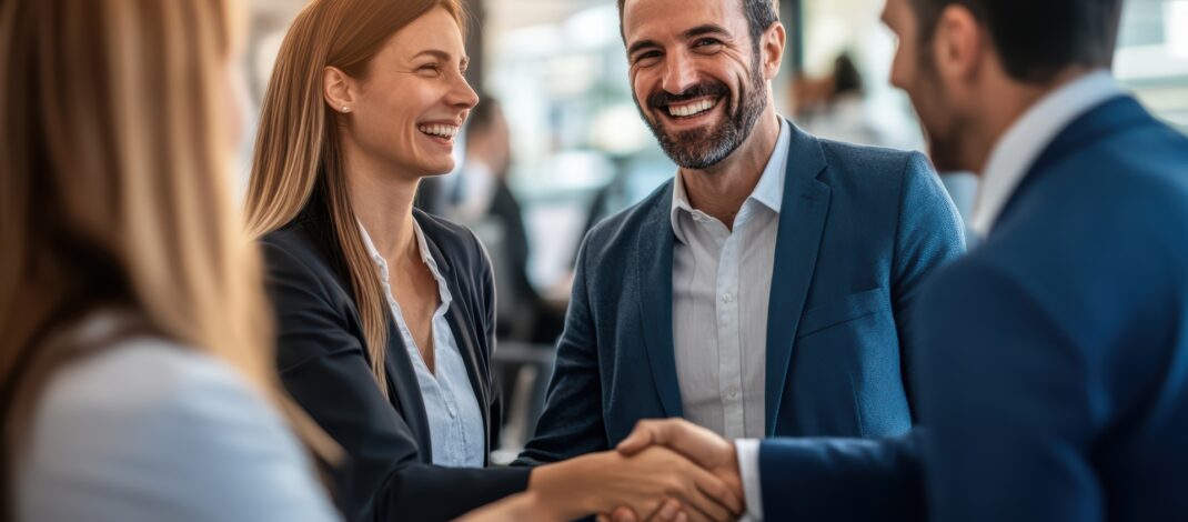 Händeschütteln nach erfolgreichem Gespräch | Messestand